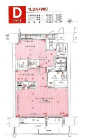 岡山市北区問屋町、マンションの間取り画像です