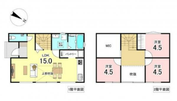 岡山市北区西辛川、新築一戸建ての間取り画像です