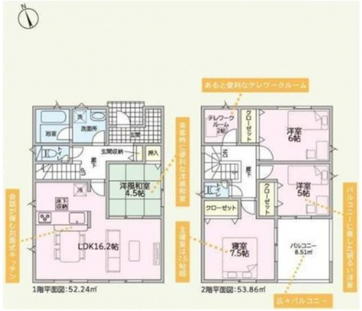岡山市北区小山、新築一戸建ての間取り画像です