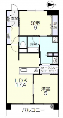 岡山市北区野田、マンションの間取り画像です