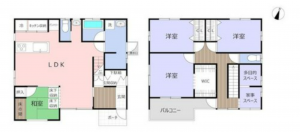 岡山市北区門前、中古一戸建ての間取り画像です