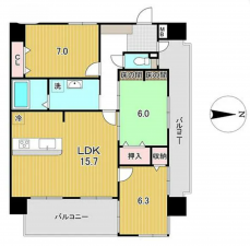 岡山市北区大供、マンションの間取り画像です
