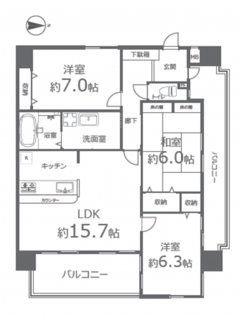 岡山市北区大供、マンションの間取り画像です