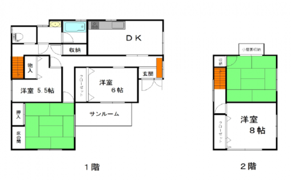 岡山市北区大窪、中古一戸建ての間取り画像です