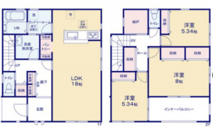 岡山市北区吉備津、新築一戸建ての間取り画像です