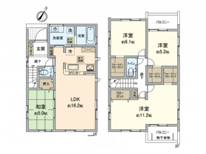 岡山市北区一宮、新築一戸建ての間取り画像です