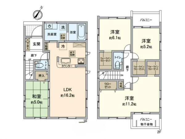 岡山市北区一宮、新築一戸建ての間取り画像です