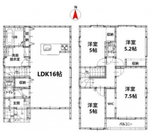 岡山市北区富町、新築一戸建ての間取り画像です