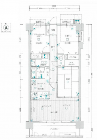 岡山市北区上中野、マンションの間取り画像です