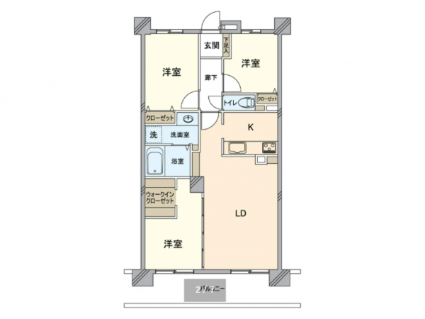 岡山市北区西之町、マンションの間取り画像です