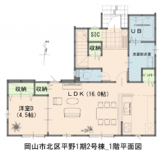 岡山市北区平野、新築一戸建ての間取り画像です