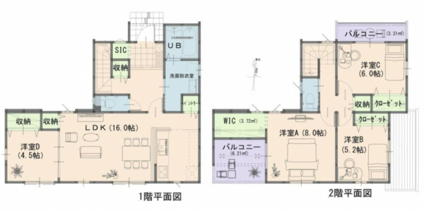岡山市北区平野、新築一戸建ての間取り画像です