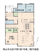 岡山市北区平野、新築一戸建ての間取り画像です