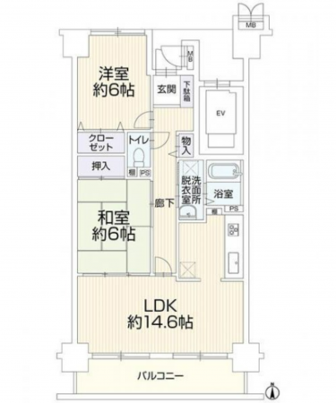岡山市北区東島田町、マンションの間取り画像です
