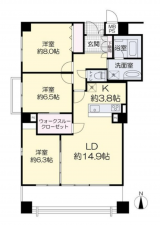 岡山市北区鹿田本町、マンションの間取り画像です