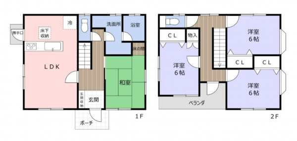 岡山市北区小山、中古一戸建ての間取り画像です