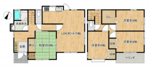 岡山市北区西辛川、中古一戸建ての間取り画像です