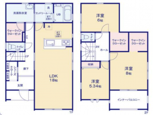 岡山市北区吉備津、新築一戸建ての間取り画像です