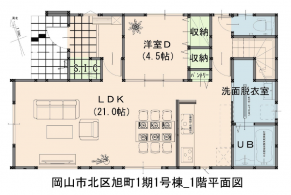 岡山市北区旭町、新築一戸建ての間取り画像です