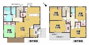 岡山市北区小山、中古一戸建ての間取り画像です