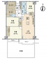 岡山市北区厚生町、マンションの間取り画像です