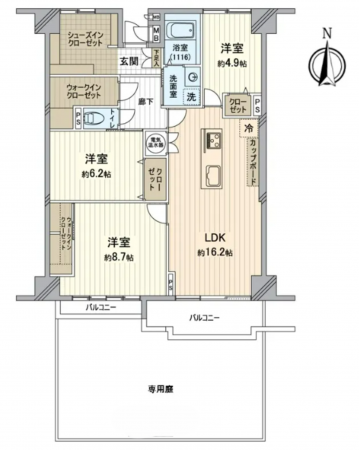 岡山市北区厚生町、マンションの間取り画像です