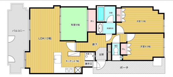 岡山市北区東古松、マンションの間取り画像です