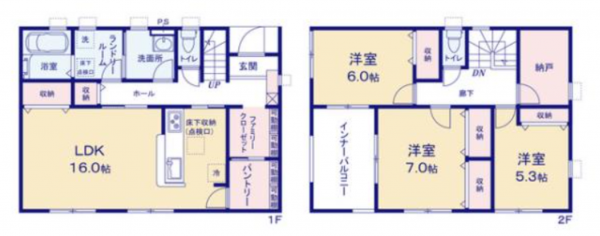 岡山市北区撫川、新築一戸建ての間取り画像です