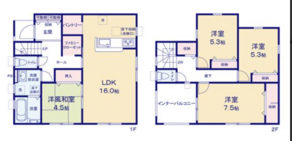 岡山市北区撫川、新築一戸建ての間取り画像です