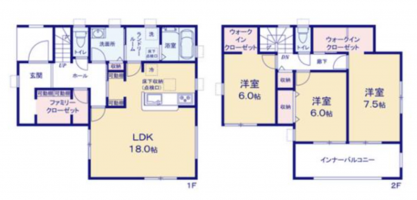 岡山市北区撫川、新築一戸建ての間取り画像です