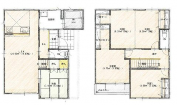岡山市北区花尻あかね町、新築一戸建ての間取り画像です