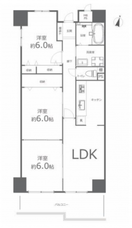 岡山市北区西古松西町、マンションの間取り画像です