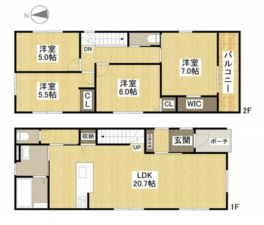 岡山市北区奥田、新築一戸建ての間取り画像です