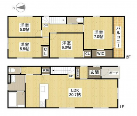 岡山市北区奥田、新築一戸建ての間取り画像です