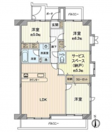 岡山市北区今、マンションの間取り画像です