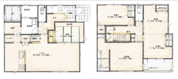 岡山市北区大安寺東町、新築一戸建ての間取り画像です