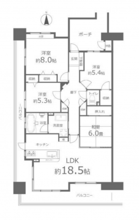 岡山市北区野田、マンションの間取り画像です