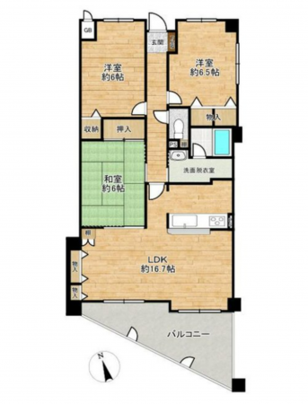 岡山市北区京山、マンションの間取り画像です