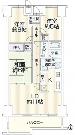 岡山市北区西古松西町、マンションの間取り画像です