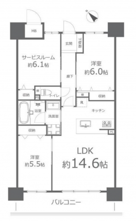 岡山市北区庭瀬、マンションの間取り画像です