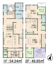 岡山市北区久米、新築一戸建ての間取り画像です