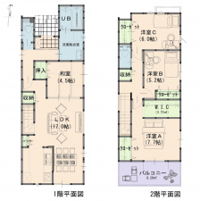 岡山市北区久米、新築一戸建ての間取り画像です