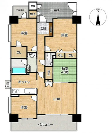 岡山市北区西長瀬、マンションの間取り画像です