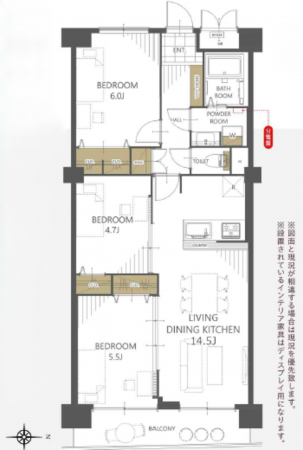 岡山市北区南方、マンションの間取り画像です