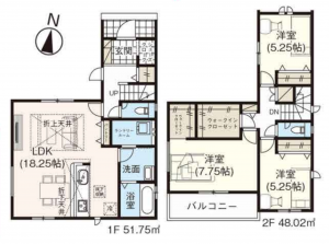 岡山市北区大元、新築一戸建ての間取り画像です