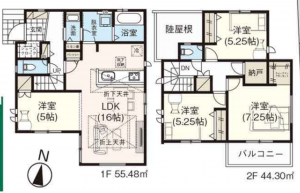 岡山市北区大元、新築一戸建ての間取り画像です
