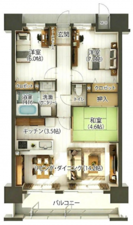岡山市北区問屋町、マンションの間取り画像です