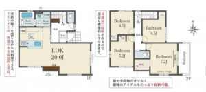 岡山市北区舟橋町、新築一戸建ての間取り画像です