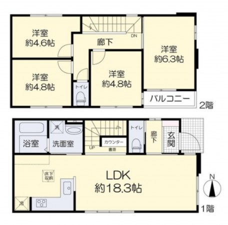 岡山市北区富町、新築一戸建ての間取り画像です