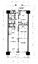 岡山市北区桑田町、マンションの間取り画像です